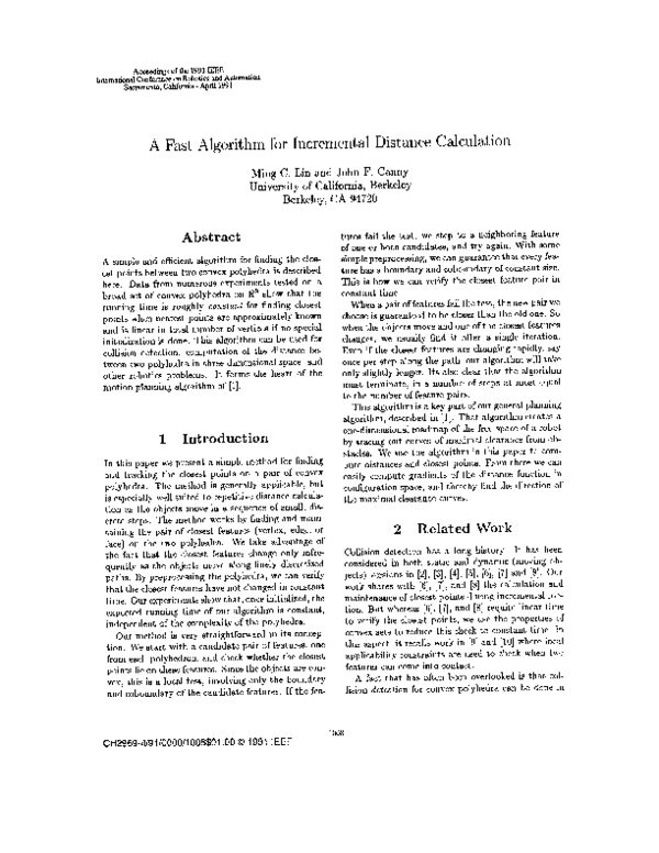 (PDF) A fast algorithm for incremental distance calculation