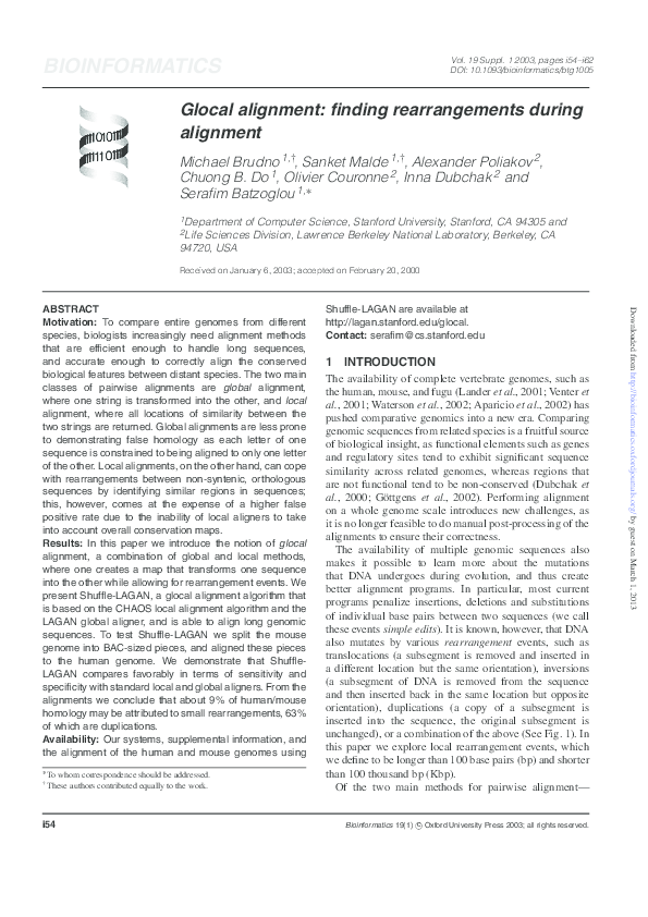(PDF) Glocal alignment: finding rearrangements during alignment