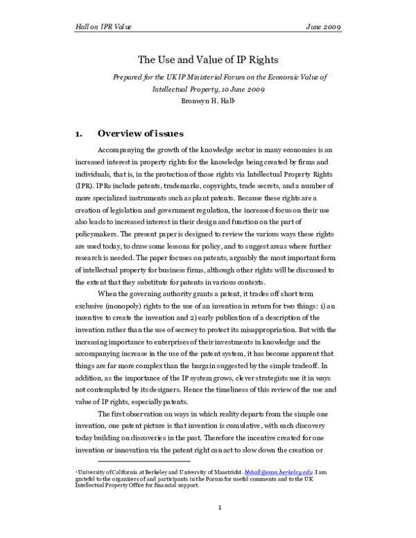 (PDF) The use and value of IP rights