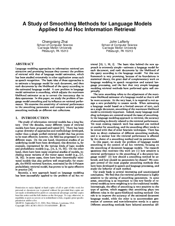 (PDF) A study of smoothing methods for language models applied to ad ...
