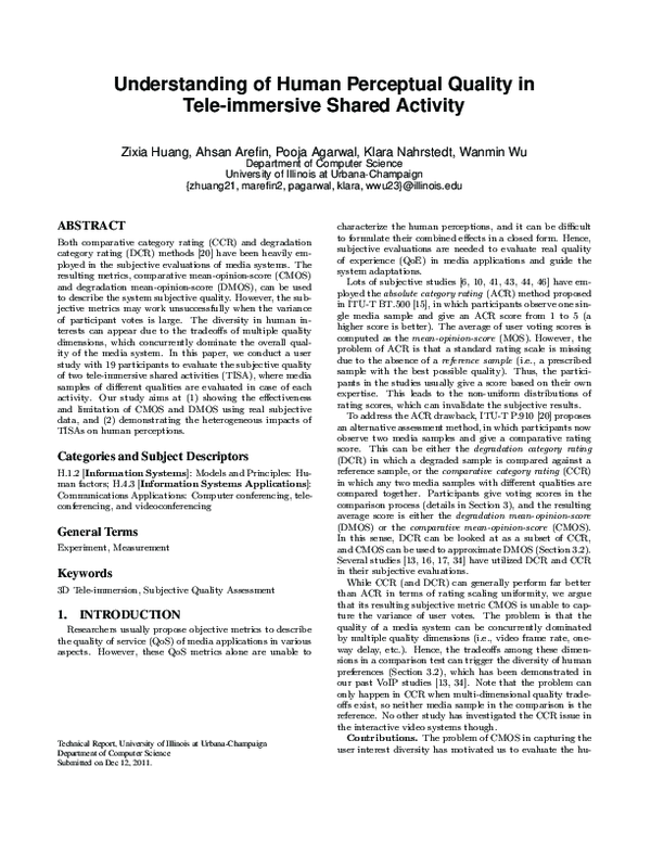 (PDF) Understanding of Human Perceptual Quality in Tele-immersive ...