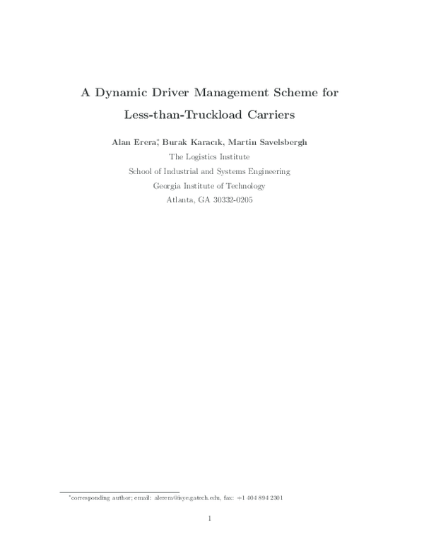 (PDF) A dynamic driver management scheme for less-than-truckload carriers