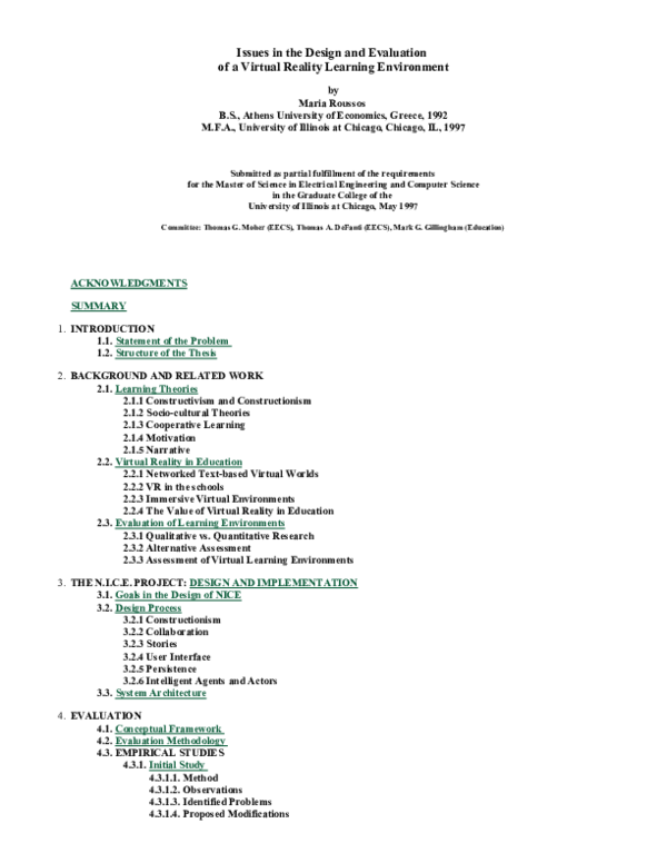 (PDF) Issues in the design and evaluation of a virtual reality learning ...