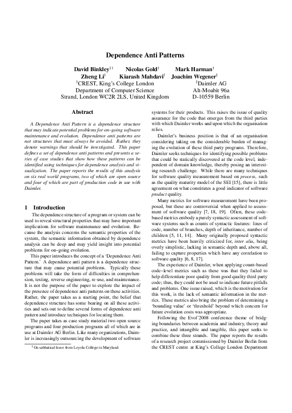 (PDF) Dependence anti patterns