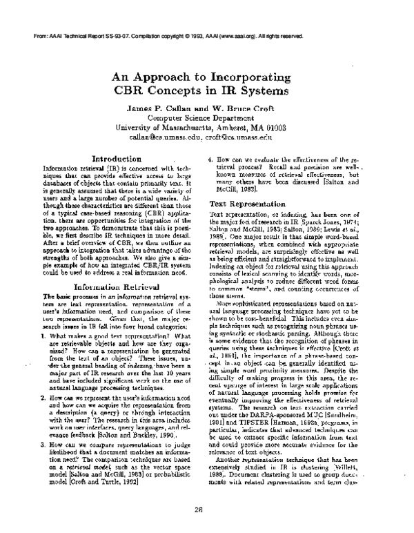 (PDF) An approach to incorporating CBR concepts in IR systems