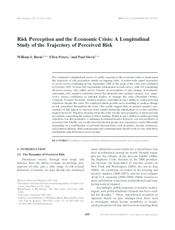 (PDF) Risk Perception and the Economic Crisis: A Longitudinal Study of ...