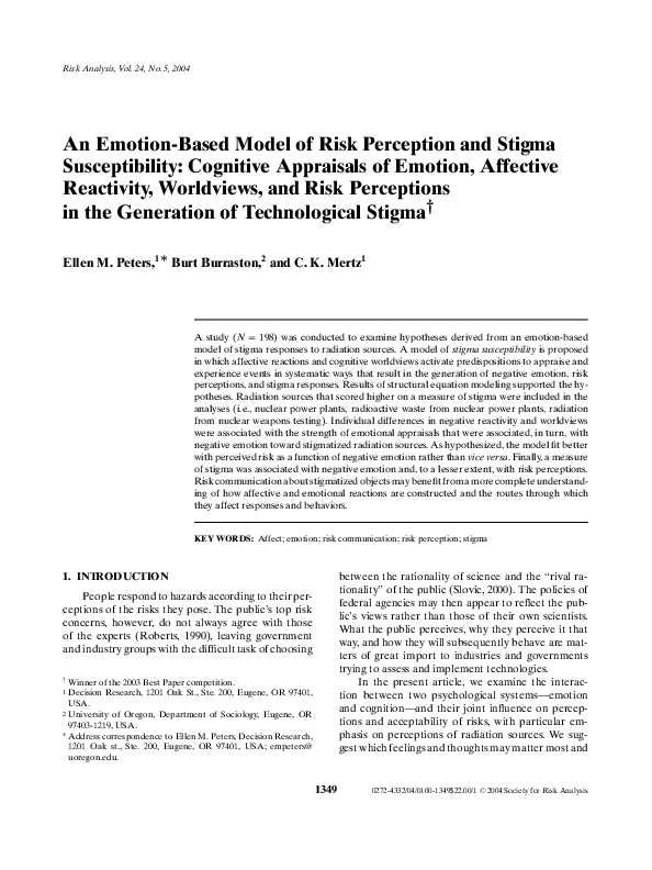 (PDF) An Emotion Based Model of Risk Perception and Stigma ...