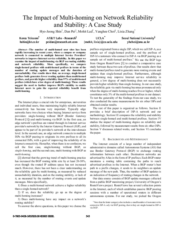 (PDF) The impact of multi-homing on network reliability and stability ...