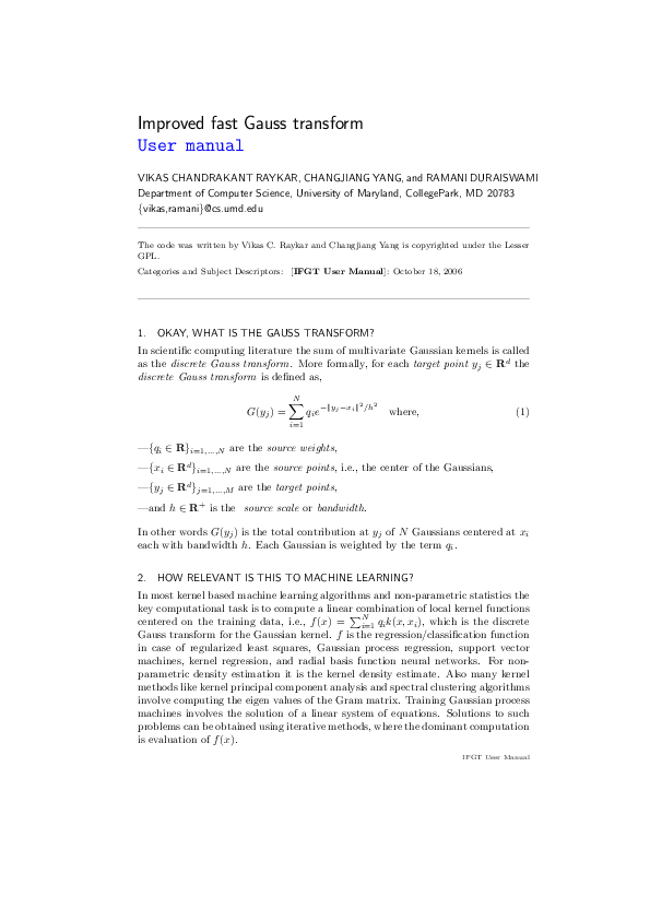 (PDF) Improved fast Gauss transform User manual