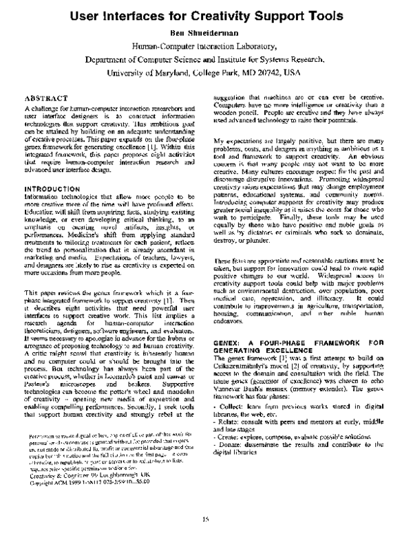 (PDF) User interfaces for creativity support tools
