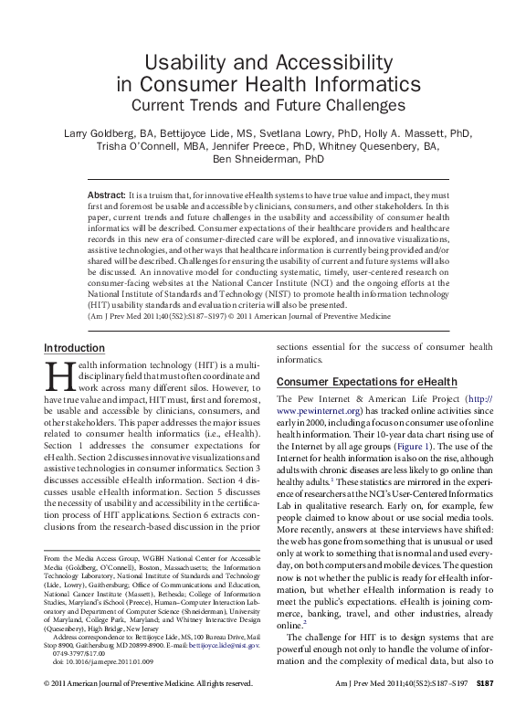 (PDF) Usability and accessibility in consumer health informatics ...