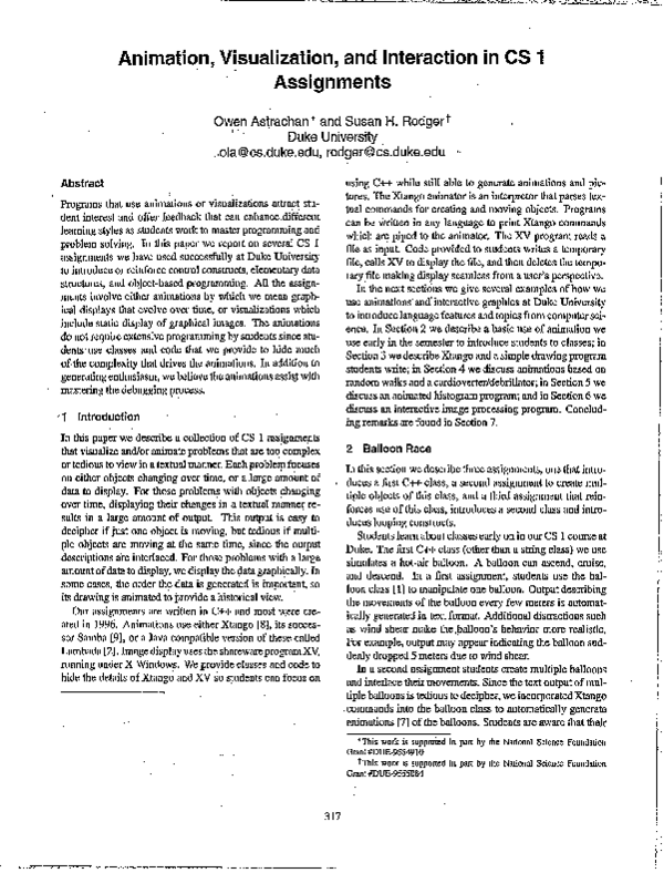 (PDF) Animation, visualization, and interaction in CS 1 assignments