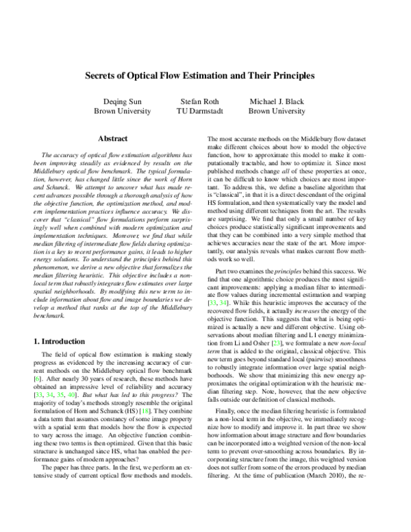 (PDF) Secrets of optical flow estimation and their principles