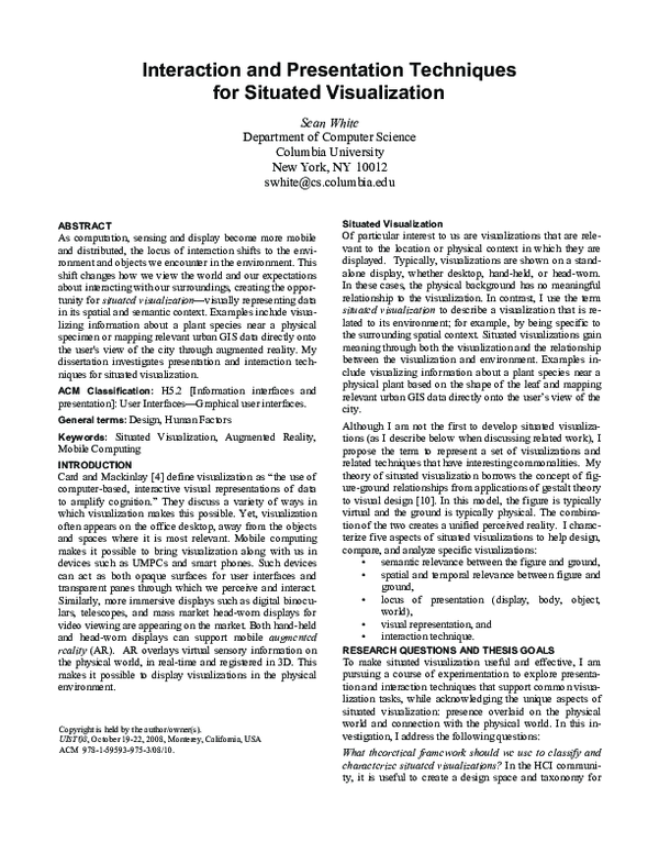 (PDF) Interaction and presentation techniques for situated visualization