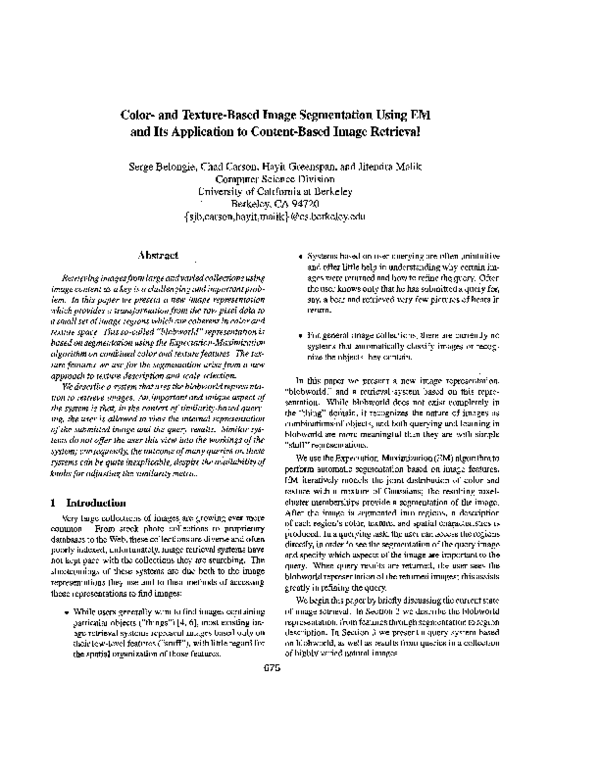 (PDF) Color-and texture-based image segmentation using EM and its ...
