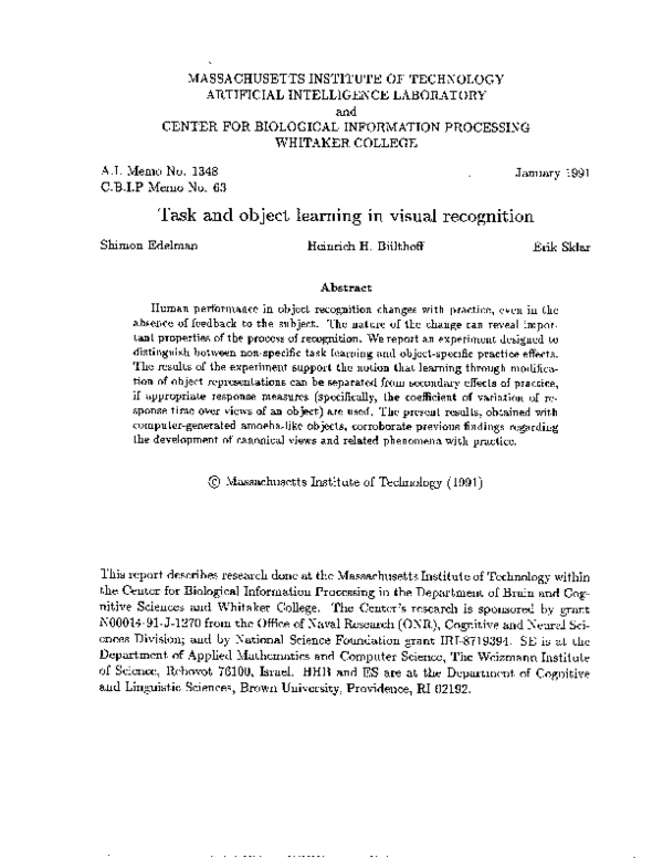 (PDF) Task and object learning in visual recognition