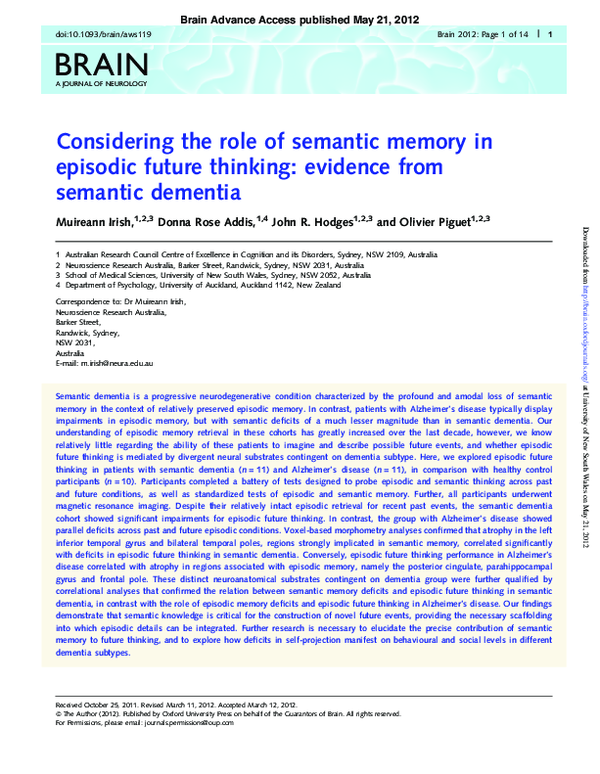(PDF) Considering the role of semantic memory in episodic future ...
