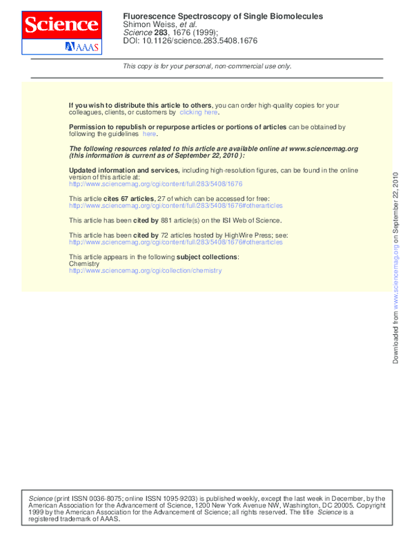 (PDF) Fluorescence spectroscopy of single biomolecules Shimon Weiss