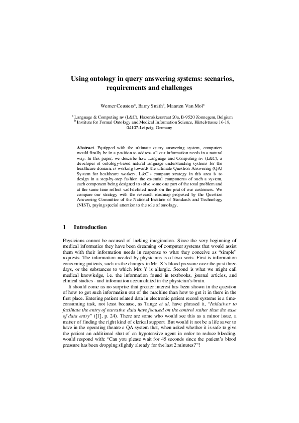 (PDF) Using ontology in query answering systems: Scenarios ...