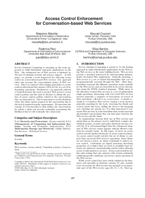 (PDF) Access control enforcement for conversation-based web services