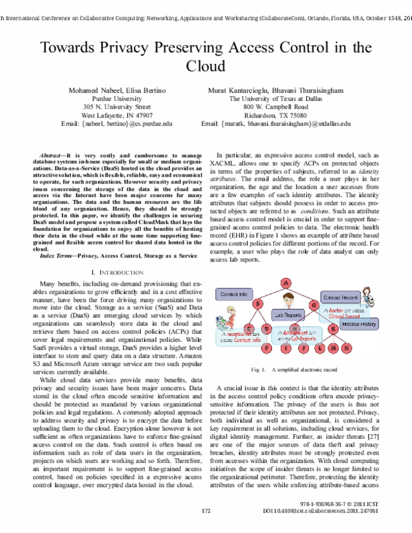 (PDF) Towards privacy preserving access control in the cloud