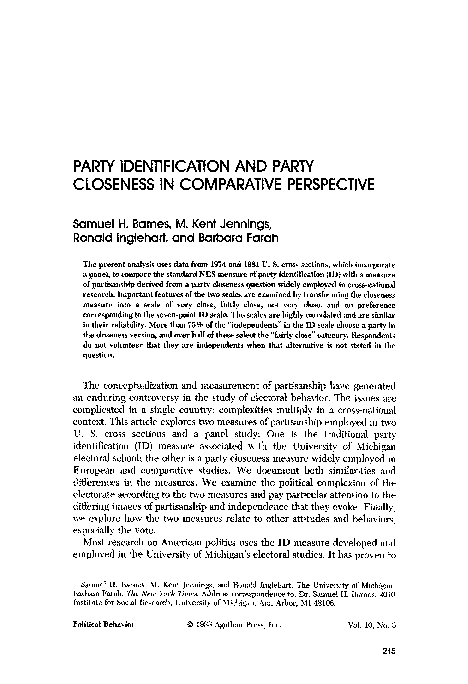 (PDF) Party identification and party closeness in comparative perspective