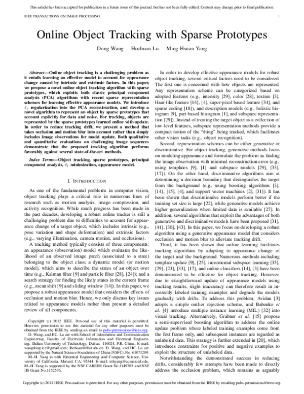 (PDF) Online Object Tracking with Sparse Prototypes