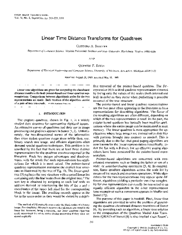 (PDF) Linear Time Distance Transforms for Quadtrees