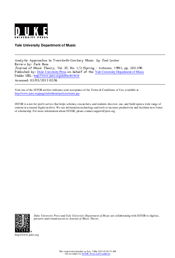 Pdf Analytic Approaches To Twentieth Century Music Joel Lester Review Jack Boss Academia Edu