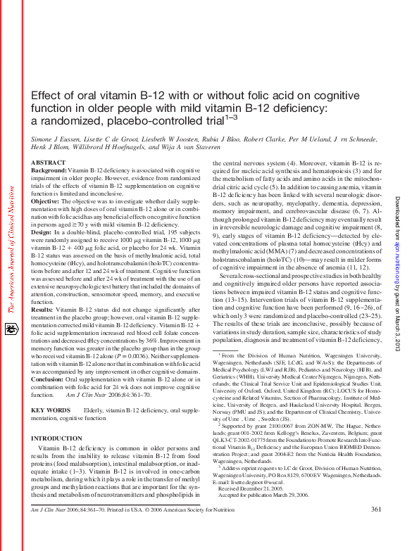 (PDF) Effect of oral vitamin B12 with or without folic acid on
