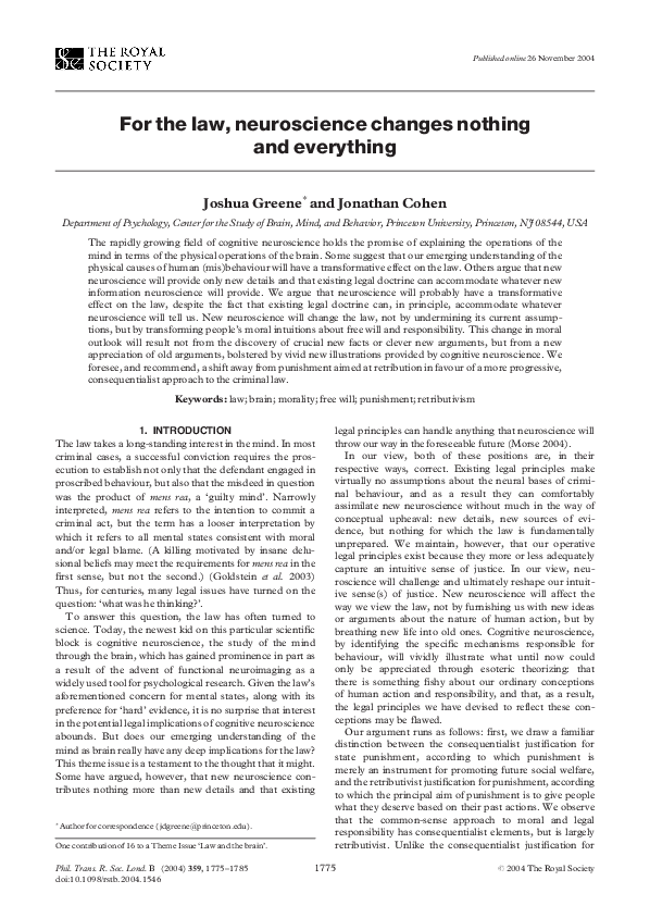 (PDF) For the law, neuroscience changes nothing and everything