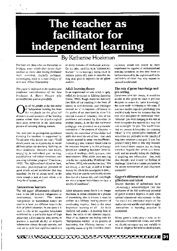 Teacher as facilitator model image