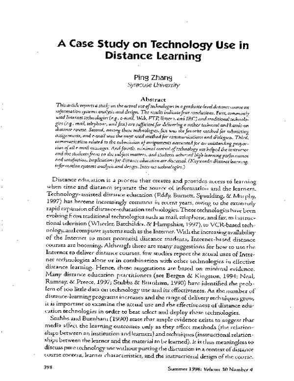 (PDF) A case study on technology use in distance learning