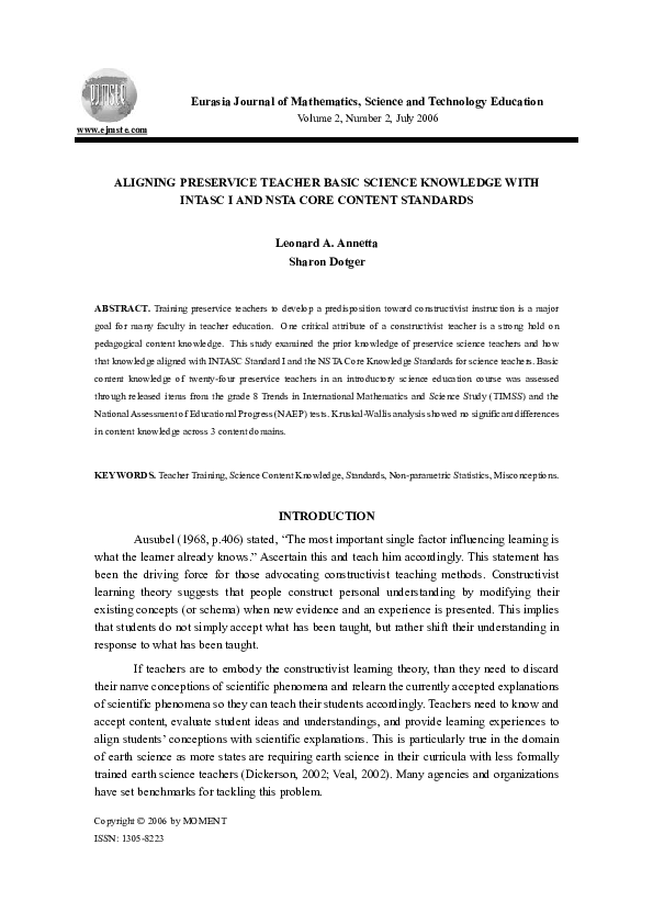 (PDF) Aligning preservice teacher basic science knowledge with INTASC I ...