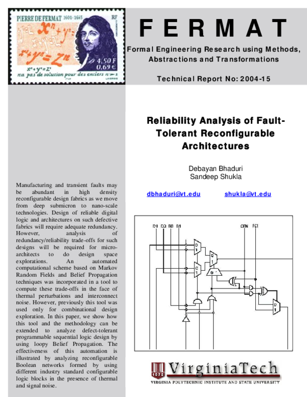 (PDF) Reliability analysis of fault-tolerant reconfigurable architectures