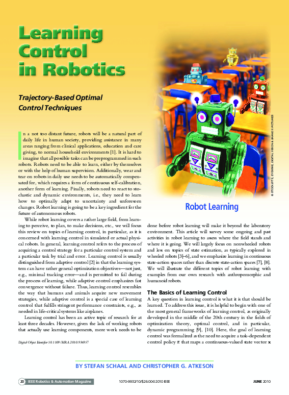 (PDF) Learning control in robotics