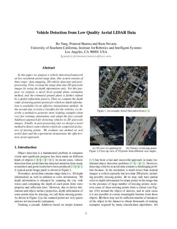 (PDF) Vehicle detection from low quality aerial LIDAR data