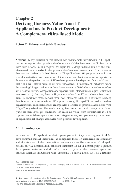 (PDF) Deriving Business Value from IT Applications in Product ...