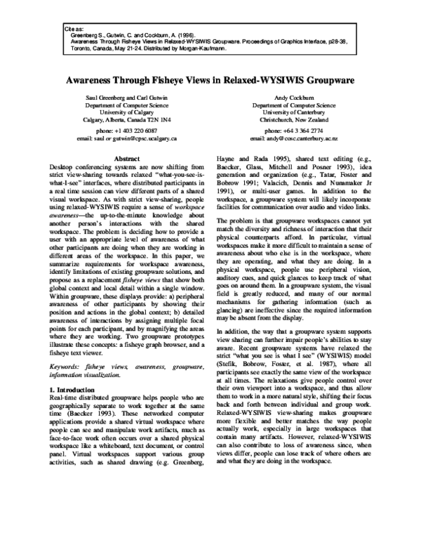 (PDF) Awareness through fisheye views in relaxed-WYSIWIS groupware