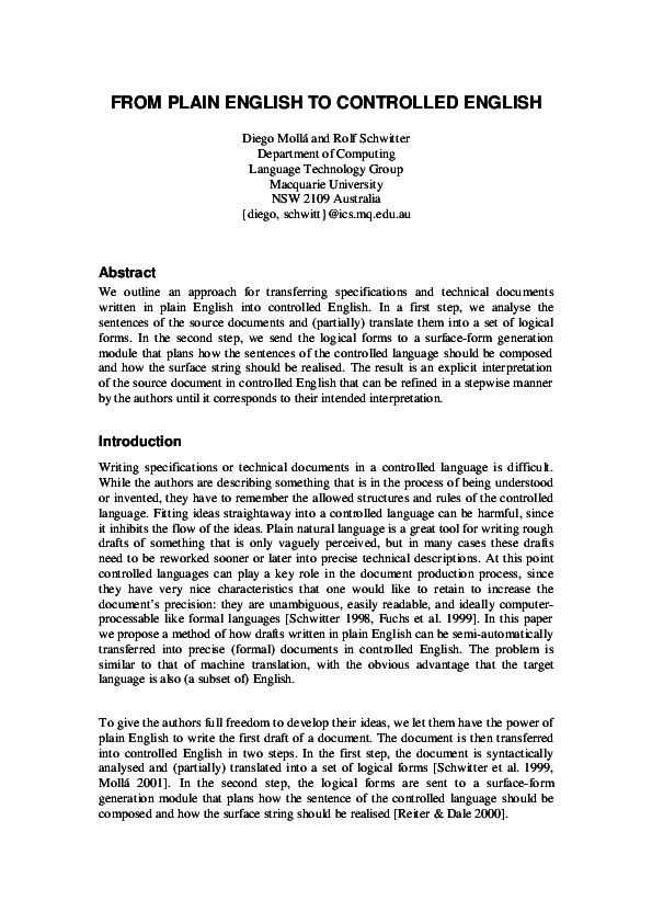 (PDF) From Plain English to Controlled English