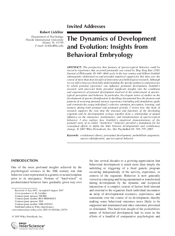 (PDF) The dynamics of development and evolution: Insights from ...