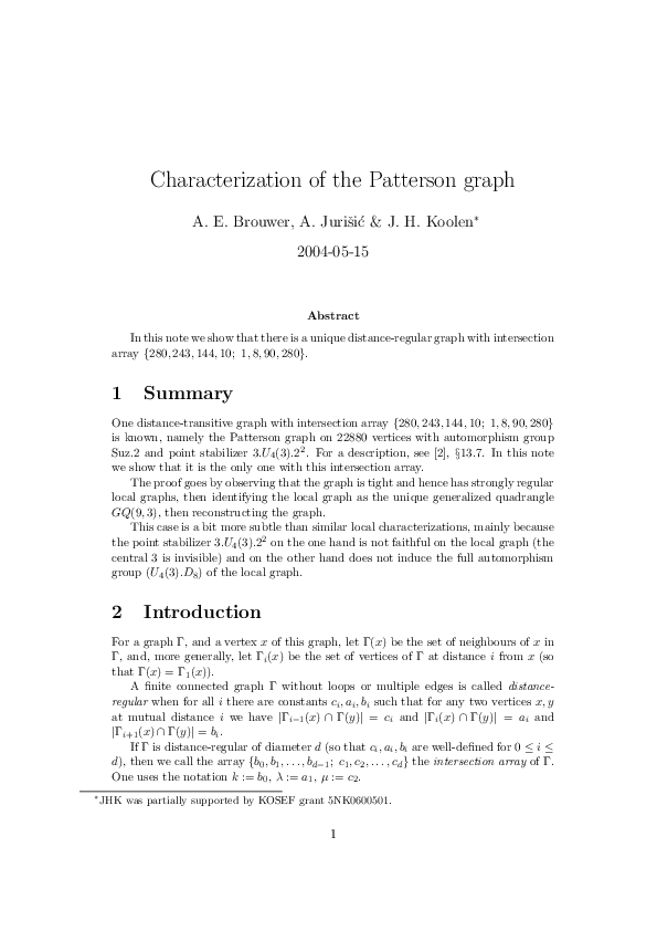 (PDF) Characterization of the Patterson graph