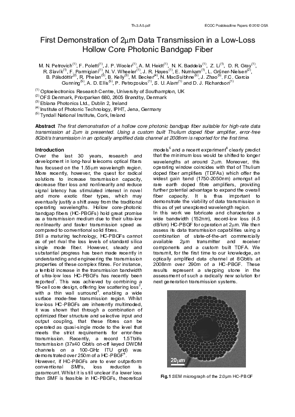 (PDF) First Demonstration of 2µm Data Transmission in a Low-Loss Hollow ...
