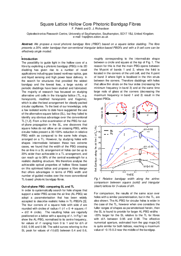 (PDF) Square lattice hollow core photonic bandgap fibres
