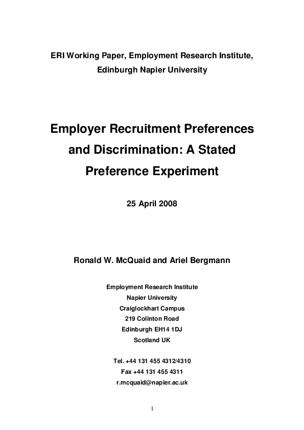(PDF) Employer recruitment preferences and discrimination: a stated ...