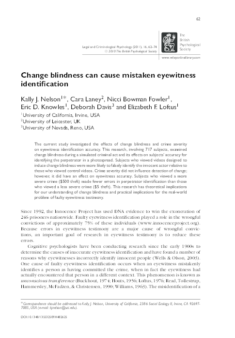 (PDF) Change blindness can cause mistaken eyewitness identification
