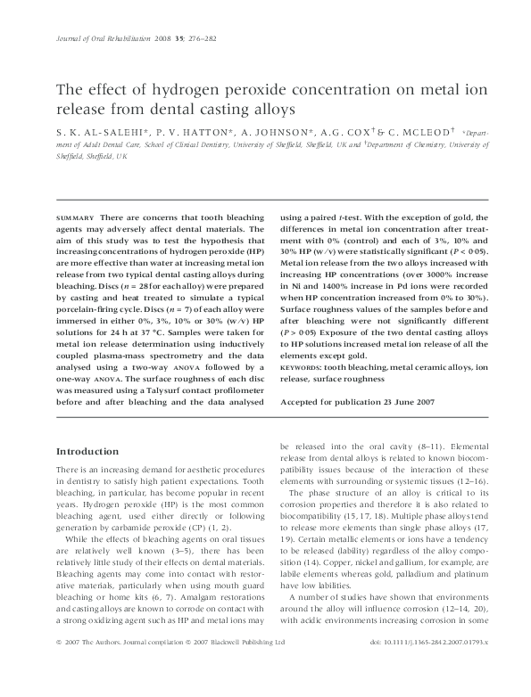 (PDF) The effect of hydrogen peroxide concentration on metal ion ...