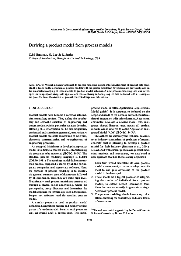 (PDF) Deriving a product model from process models