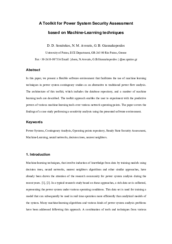 (PDF) A toolkit for power system security assessment based on machine