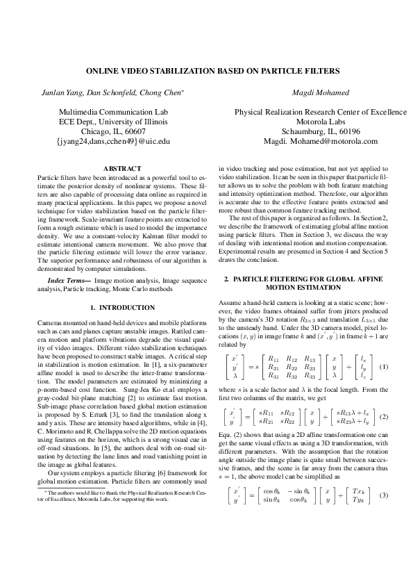 (PDF) Online video stabilization based on particle filters Dan Schonfeld Academia.edu